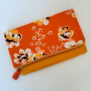 Orange Mustard Rachel Pally Floral Zip Fold Over Clutch